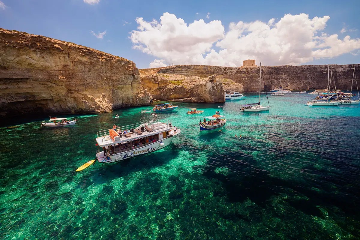 Limestone cliffs surrounding Crystal Lagoon